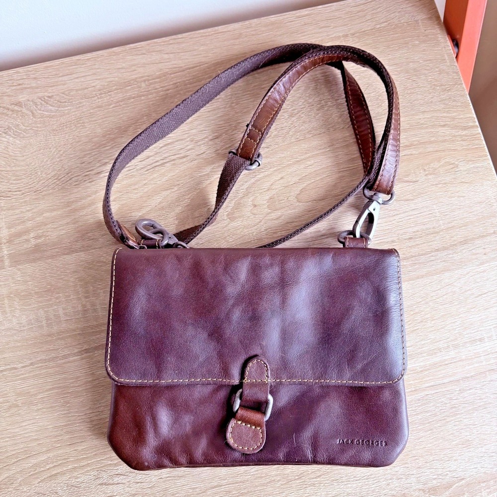 Jack Georges  Leather Small Crossbody Flap‎ Pockets Adjustable Rustic Classic